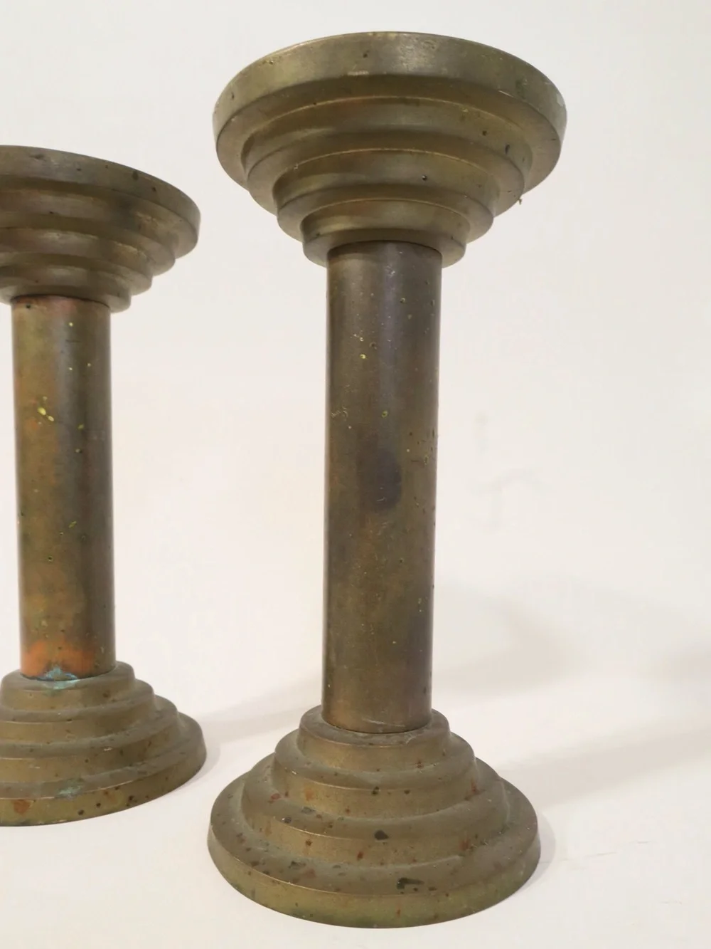 Vintage Heavy Solid Brass Column Candle Holders by TAG classic stepped design